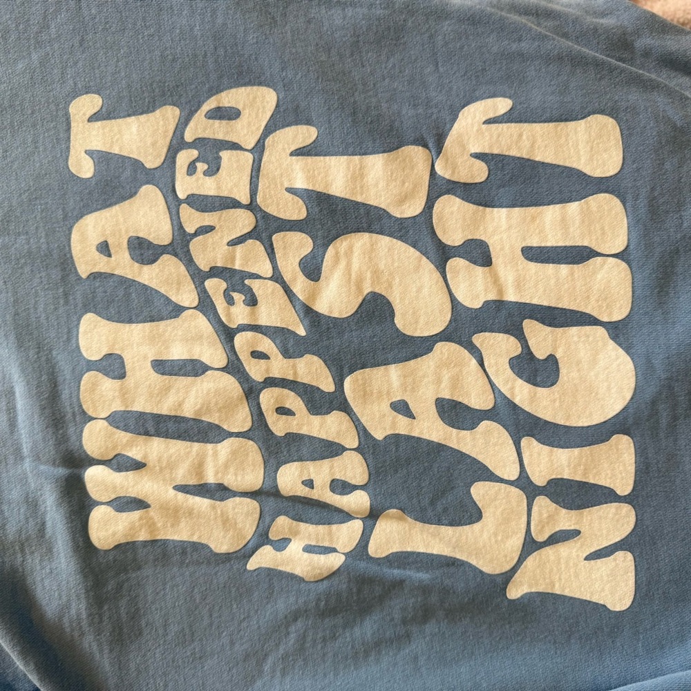 Barstool | "What Happened Last Night"  Blue Hoodie with Smiley Design - Picture 7 of 8